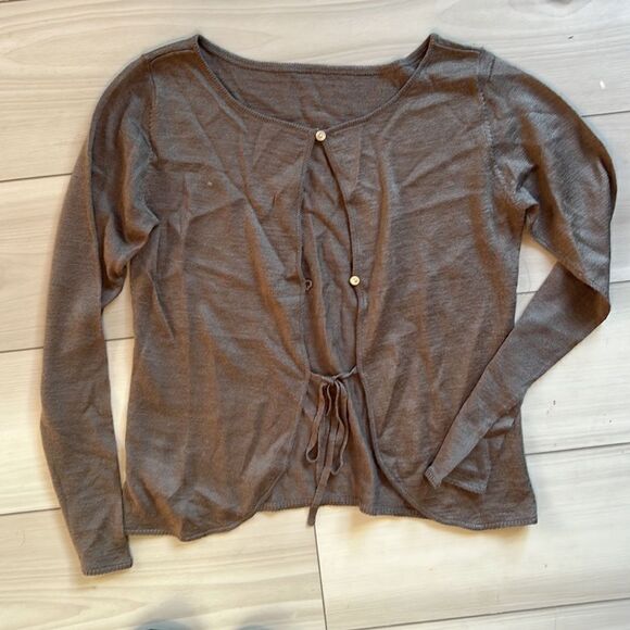 Brown Cardigan Sweater with Tie Waist, Size Small - Picture 4 of 4